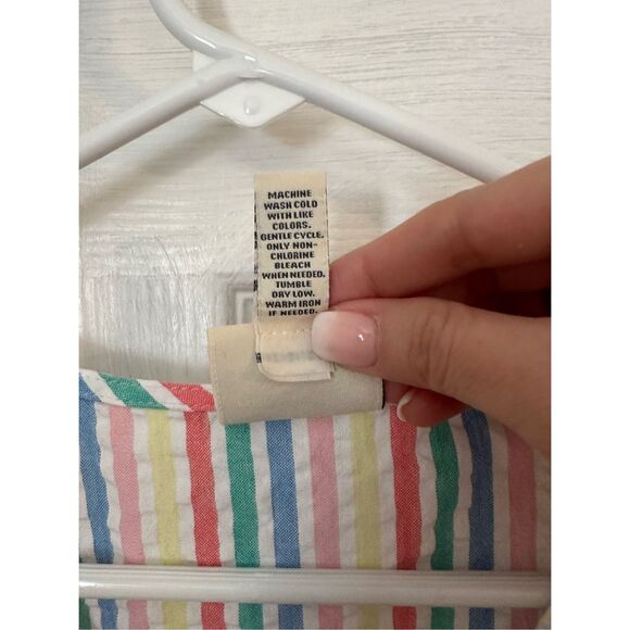 St. John's Bay Women's Stripe Tie Waist Balloon Sleeve Blouse Petite Large - Picture 4 of 7